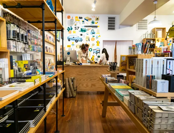 Inside of Omoi Zakka Shop with displays of merchandise 