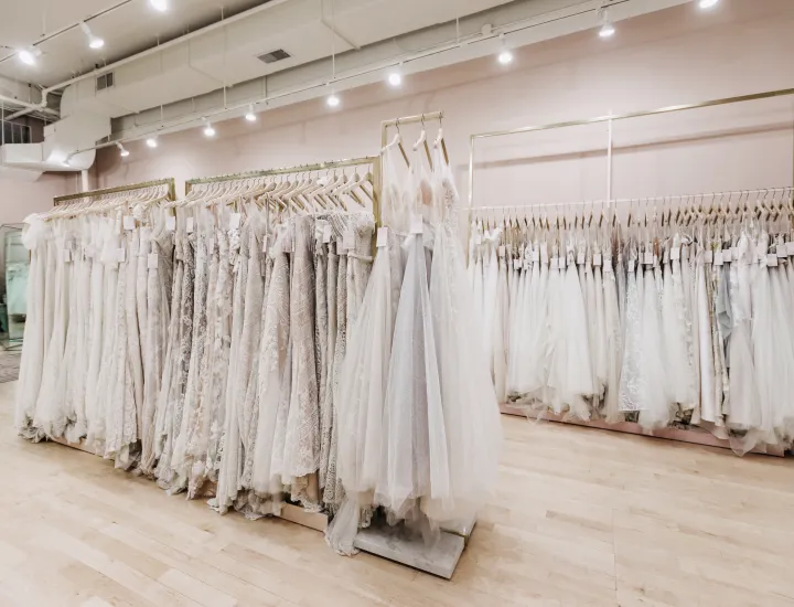 Interior of Lovely Bride with bridal gowns on display