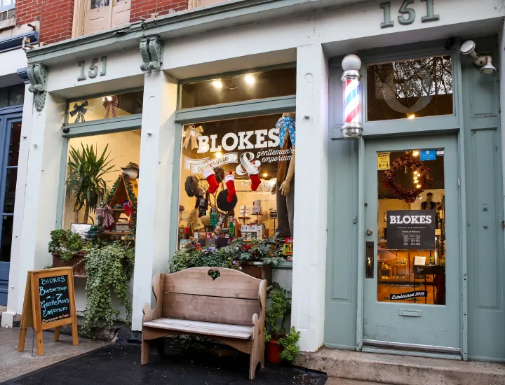 Exterior of Blokes Barbershop