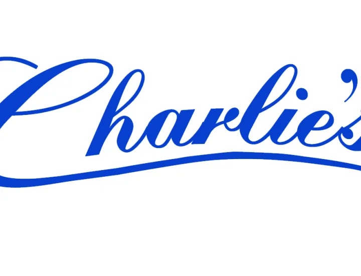 Charlie's logo with blue text
