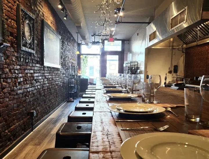 Interior of Old City Kitchen with table set