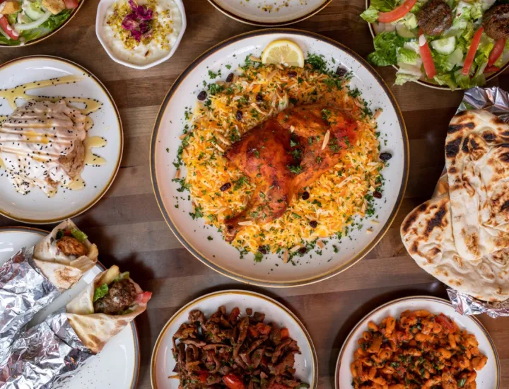 Food on display at Malooga Middle Eastern Cuisine