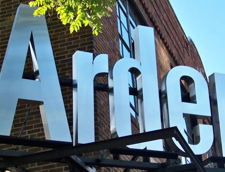Exterior of Arden Theatre with large "Arden" sign above