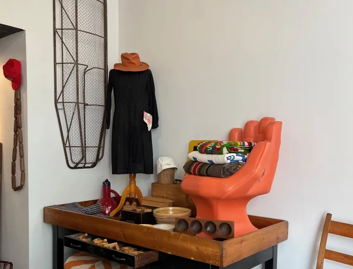 Interior of Stickball vintage shop with clothing and items on display