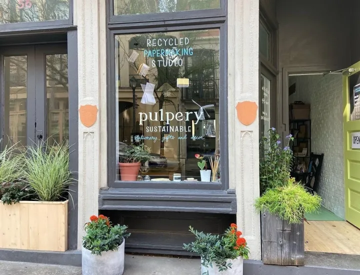 Exterior of Pulpery with large display window and doorway