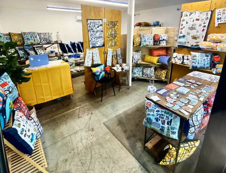 Photo of studio with handmade items on display