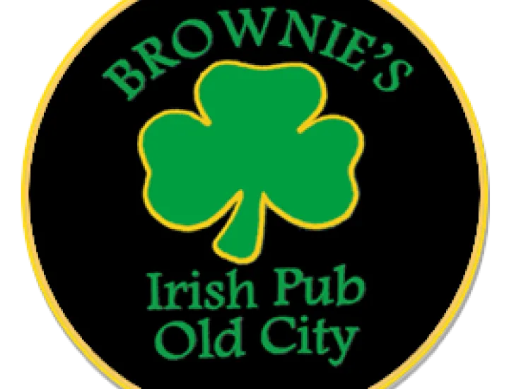 Brownie's Irish Pub logo with green shamrock
