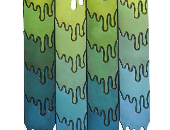 Verdant Flow State | 58 x 36 x 1.25 inches / 147 x 91 x 3 cm, ceramic, glaze, steel, 2025