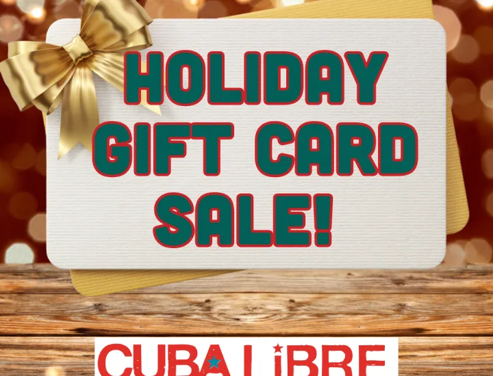 Gift card with bow with festive background and Cuba Libre logo