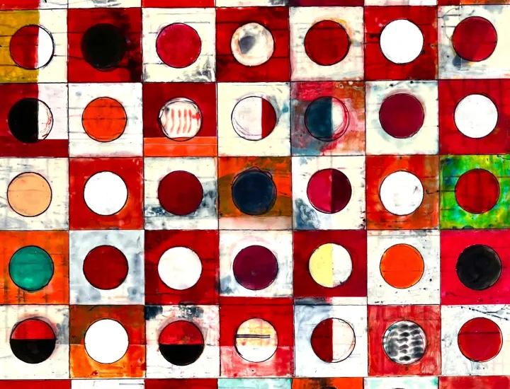 Detail of Snowball Fight, encaustic on wood panel