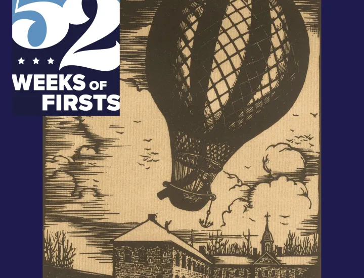 Woodcut image of balloon launch 