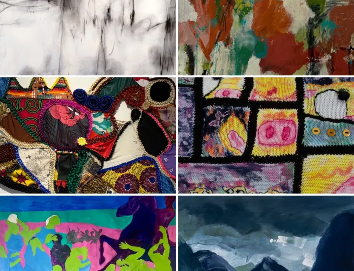 Montage of works of exhibiting artists