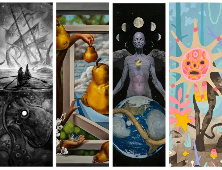 Preview of works from the six shows on view First Friday, March 6th