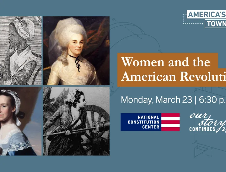 "Women and the American Revolution" with a collage of some women from the era depicted in art