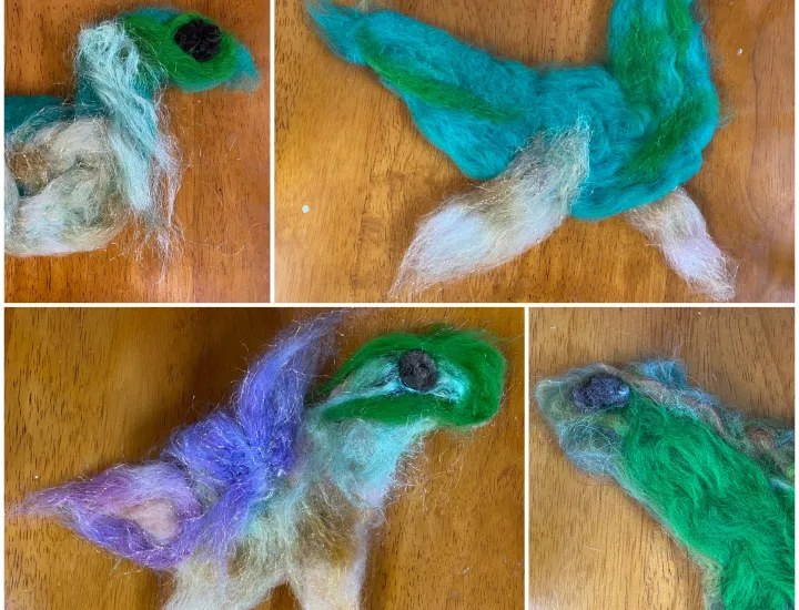 Needle felted colorfu plush river monsters 