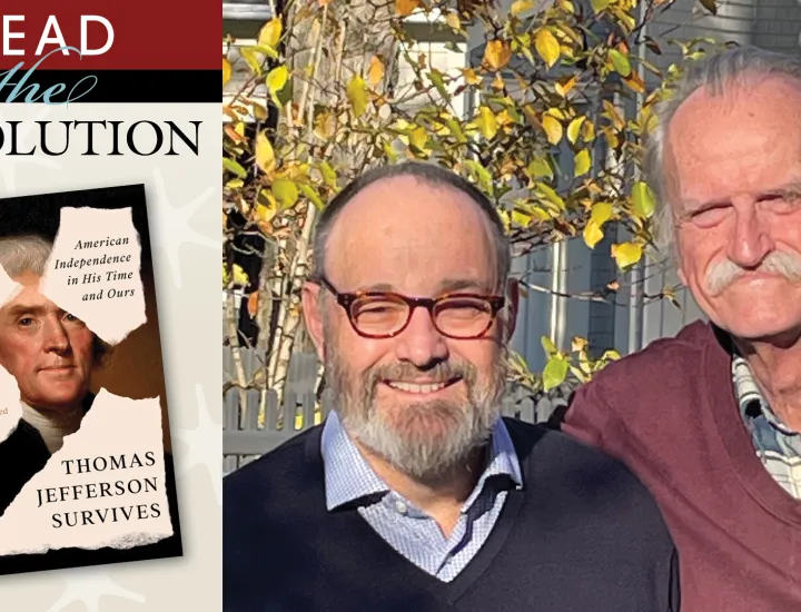 Two men with grey hair and a grey beard and mustache