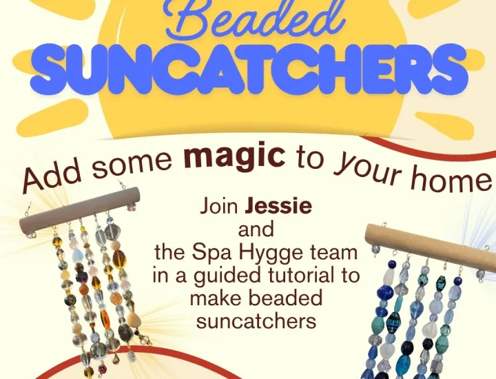 Poster showing the suncatchers and all event details for May 5 at Spa Hygge. 
