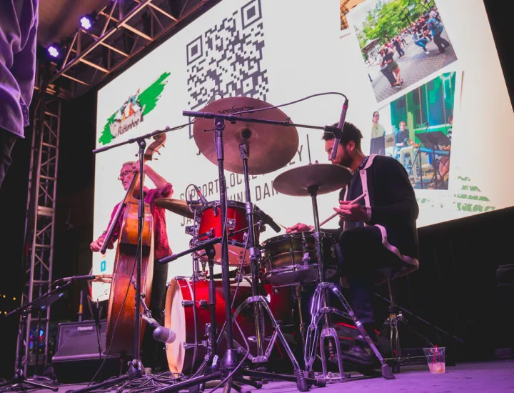 Drummer & upright bass on stage
