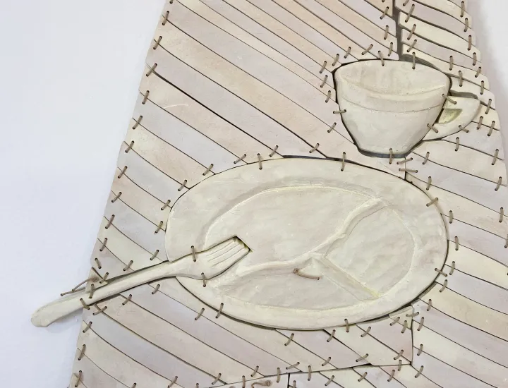 Detail of "Laurel, Divided Plate with Cup, (Ivory)"