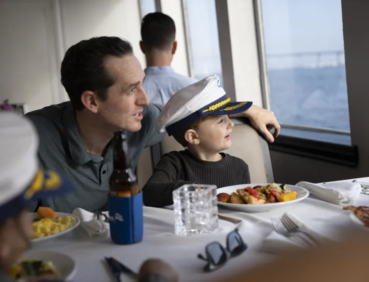 Father and son on boat