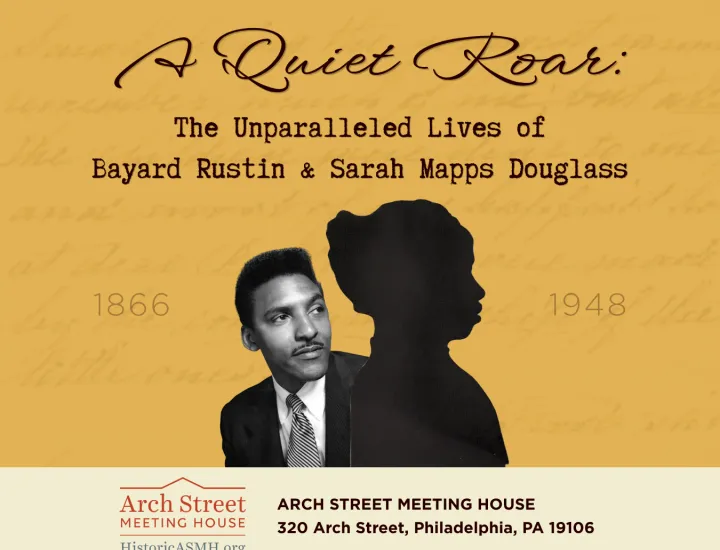 Image of a silhouetted woman and Bayard Rustin on a yellow background.